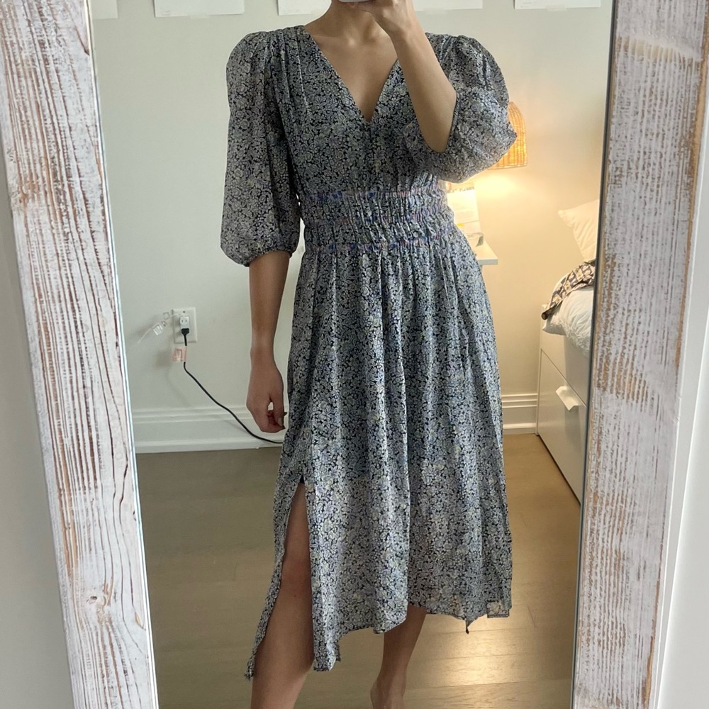 maje floral cotton voile smock dress new size36